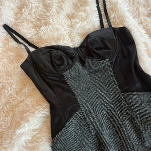 Chic Black and Gray Herringbone Dress